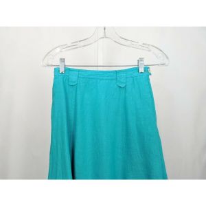 90s Skirt Aqua Blue Linen A-Line Skirt Pockets by Liz Claiborne |Vintage 6P 6 Petite  - Fashionconstellate.com