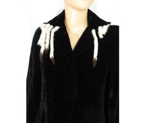 Vintage 40s Jacket Black Velvet Jacket White Fur Tail Trim Blazer Elegant Old Hollywood Glam - Fashionconstellate.com