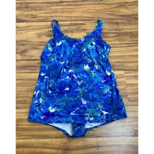 Curvy- Size 22 | 1970's Vintage Blue Floral One Piece Swimsuit by Robby Len Swimfashions - Fashionconstellate.com