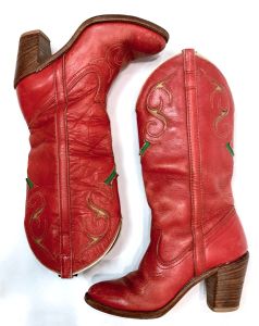 70s 80s Red Dingo Cowboy Boots | Distressed Leather Western Boots with 3'' Heels | Women size 5 - Fashionconstellate.com