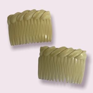 1970’s Deadstock French Hair Combs in Cream with Gold Detail - Fashionconstellate.com