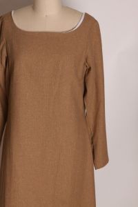 1960s Tan 3/4 Length Sleeve Scoop Neckline Below Knee Length Dress - M - Fashionconstellate.com