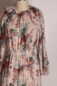 1970s Tan, Burgundy and Blue Floral Long Sleeve Prairie Dress - L/XL - Fashionconstellate.com