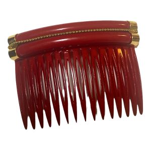 Vintage Red & Gold French Hair Comb, Deadstock - Fashionconstellate.com