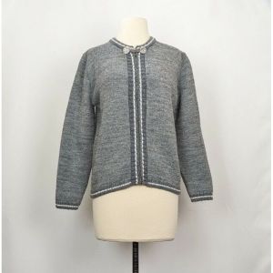 60s Cardigan Sweater Gray Zip Front Acrylic by Penney's | Vintage Misses 38 S M