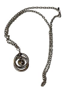 70s 80s Large Silver Ball and Hoops Spinner Pendant Necklace | MOD 3D Geometric - Fashionconstellate.com