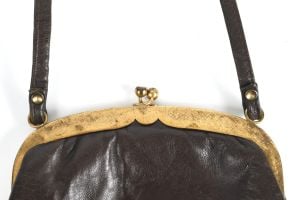 Vintage 1950s Thin Brown Leather Long Handle Hand Purse - Fashionconstellate.com