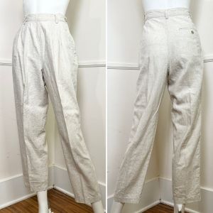Medium - Size 10 | 1980's Vintage Checked Linen Cropped Trousers by Lizwear