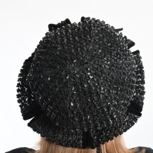 Vintage 1960s Black Straw Velvet Trim Split Brim Bubble Bucket Hat by Christian Dior - Fashionconstellate.com