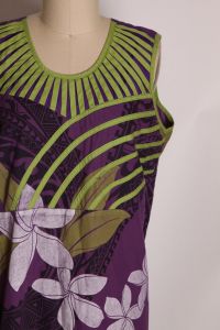 1970s 1980s Purple, Green and White Sleeveless Cage Collar Hawaiian Muu Muu Dress - XXL - Fashionconstellate.com