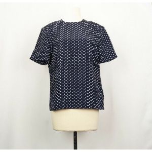 90s Top Navy Blue White Print Shell Short Sleeves by Kasper for A.S.L. | Vintage Misses 8