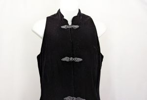90s Jumpsuit Black Velvet Asian Style Sleeveless by Ann Taylor| Vintage 4P 4 Petite - Fashionconstellate.com
