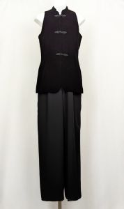 90s Jumpsuit Black Velvet Asian Style Sleeveless by Ann Taylor| Vintage 4P 4 Petite