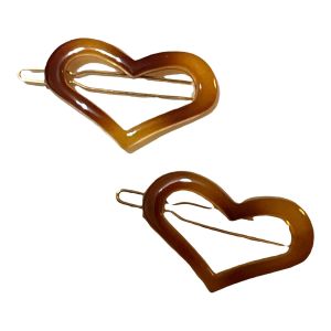 Vintage Brown Heart Barrettes Made in France, Deadstock