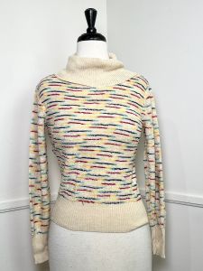 Small to Medium | 1970's Vintage Textured Rainbow Knit Turtleneck Sweater by Montgomery Ward