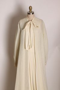 1970s Cream Off White Sleeveless Floor Length Keyhole Dress with Matching Fishnet Floor Length Cape - Fashionconstellate.com
