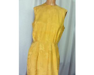 Vintage 50s Sleeveless Day Dress Golden Yellow Jacquard Sheath| Made in USA | M/L - Fashionconstellate.com