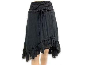 Vintage 1990s Black Gauze Cotton Shabby Goth Asymmetrical Airy Skirt 90s | S