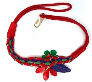 80s Colorful Cord Belt Huge 3D Bold Flowers Stretch Statement Belt | Red Green Purple | Fits 32''-37'' - Fashionconstellate.com