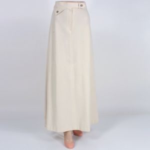 Vintage 1960s Off White Minimal Simple Mod MCM Long Maxi Skirt | L XL  - Fashionconstellate.com