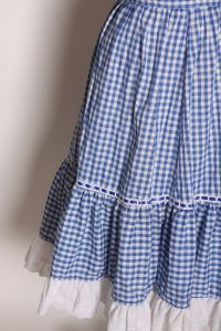 1970s Blue and White Gingham Eyelet Lace Ruffle Prairie Cottagecore Skirt - M - Fashionconstellate.com