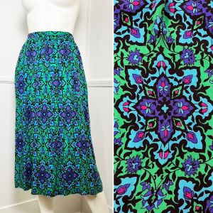 Large- 32 Waist | 1980's Vintage Rayon Floral Skirt with Pockets by Neil Martin