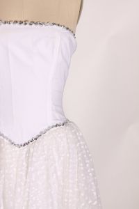 1980s White and Silver Strapless Tulle Prom Pageant Princess Mini Dress - XS - Fashionconstellate.com