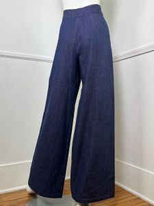 Large- 31 Waist | 1970's Vintage Blue Denim Wide Leg Sailor Style Jeans | Dungarees - Fashionconstellate.com