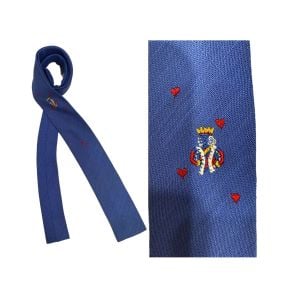 50s Rockabilly Square End Tie |Blue with King Of Hearts Embroidery | Mid Century