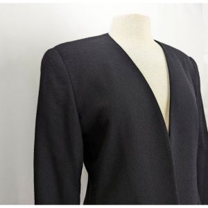 Vintage 90s Jacket Black Wool Open Front Blazer 10P 10 Petite Talbots - Fashionconstellate.com
