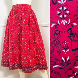 Extra Small- 25 Waist | 1950's Vintage Red Cotton Novelty Bandana Print Skirt