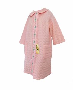 NOS Vintage 1970s Robe Quilted Pink Housecoat Lace and Embroidery Trim  - Fashionconstellate.com