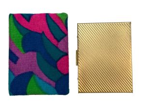 60s MOD Rosenfeld Gold & Rhinestone Photo Wallet/Compact w/Psychedelic Cover |MCM 4.5'' x 3.25'' - Fashionconstellate.com