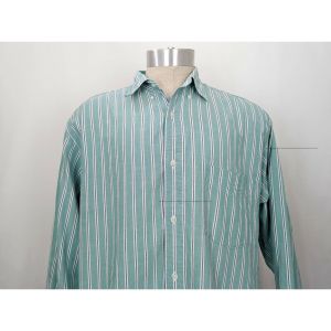 Vintage 80s Shirt Aqua Green Stripe Button Front Cotton by Eddie Bauer | Men's Large Tall LT - Fashionconstellate.com