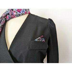 80s Jacket Black 3/4 Sleeve Double Breasted Scarf Women's by Marla R. Ltd. | Vintage 18WP - Fashionconstellate.com