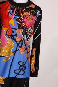 1970s Red, Black & Yellow Abstract Japanese Look Floral Swirl Wide Leg Pants w/ Matching Blouse - Fashionconstellate.com