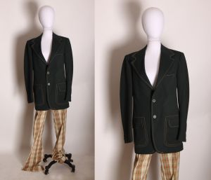 1970s Forest Green & Yellow Plaid Mens Blazer Suit Jacket with Matching Plaid Pants