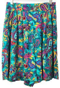 80s 90s High Waist Flowy Rayon Shorts | Wide Leg Teal & Multicolor Floral | Petite fits XS/S 25 - 26 - Fashionconstellate.com