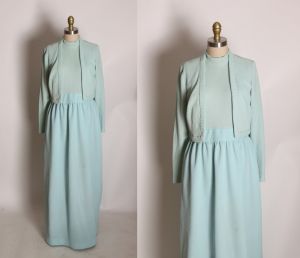 1970s Light Pastel Blue Sleeveless Full Length Dress with Matching Jacket - M