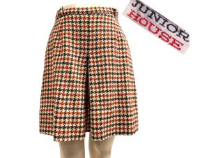 S 11 Vintage 1960s JUNIOR HOUSE Woven Wool Houndstooth High Waist Shorts 