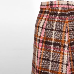 Vintage 1960s Pink Brown Plaid Woven Wool Long Maxi Skirt Mod Hostess | XXS - Fashionconstellate.com