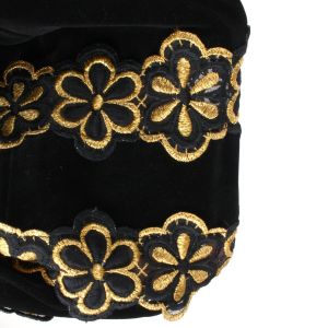 Vintage 1960s Black Velvet Embroidered Gold Sheer Inlay Long Maxi Skirt | M/L - Fashionconstellate.com