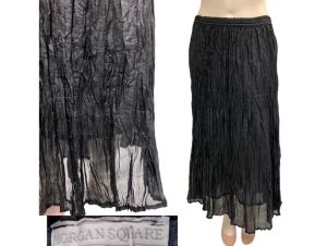 DEADSTOCK Vintage Y2K Black Silk Goth Broomstick Maxi Skirt by Morgan Square | Plus 1X 2X