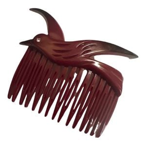 Vintage Deadstock Burgundy French Bird Decorated Hair Comb