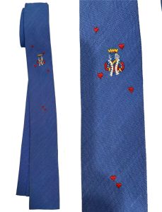 50s Rockabilly Square End Tie |Blue with King Of Hearts Embroidery | Mid Century - Fashionconstellate.com