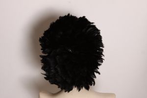 1960s Black Feather Round Poofy Formal Hat - Fashionconstellate.com