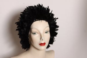1960s Black Feather Round Poofy Formal Hat