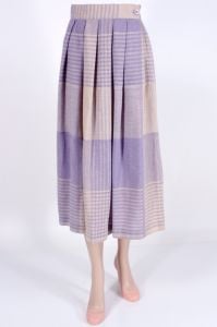  Vintage 80s Size 7/8 Pastel Lilac Off White Plaid Linen Summer Calf Skirt 1980s | XS/S - Fashionconstellate.com
