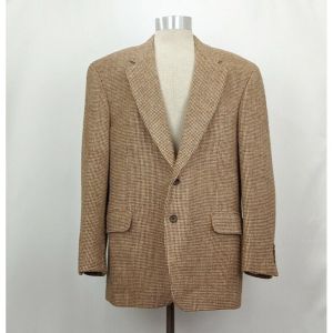 Vintage 90s Blazer Sports Coat Harris Tweed Brown Tan Wool by Lands End | Vintage Men's 46R
