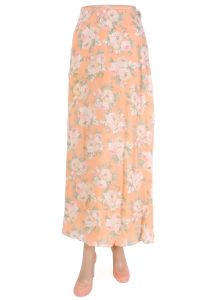 Vintage 1990s Size 8 Silk Pastel Peach Floral Maxi Skirt by RALPH LAUREN - Fashionconstellate.com